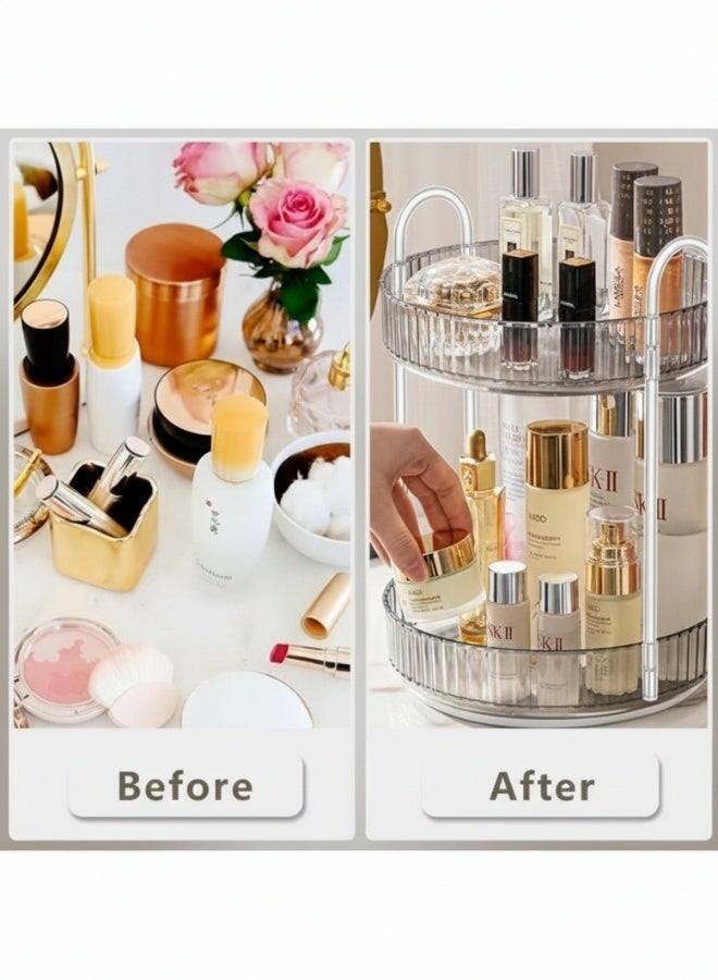360° Rotating Makeup Organizer for Vanity – Large Capacity 2-Tier Clear Acrylic Cosmetic Storage – Spinning Skincare, Perfume, Lipstick & Brush Holder – Countertop Dresser Organizer for Bathroom, Bedroom, Dressing Table, Beauty Essentials, Travel-Friendly & Dust-Proof Makeup Storage Solution - Image 5